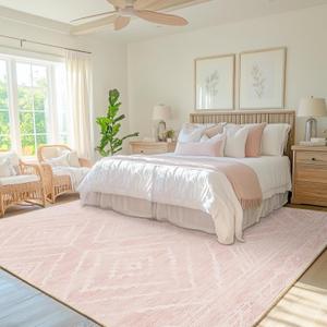 Area Rug 8x10 Rug Machine Washable Non-Slip Low Pile Print Pattern Western Rug for Living Room Bedroom Entryway Tribal Series -Light Pink/Cream