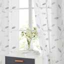 Bujasso Embroidered Leaf Sheer Curtains Floral Farmhouse Light Filtering Window Panels Botanical Patterned Drapes for Living Room Bedroom Grommet Top, Gray Beige 38" Wx95 Lx2 (Yellow Grey)