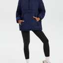 Cicy Bell Women's Quilted Puffer Pullover Jackets Oversized Half Zip Puffy Hooded Outerwear Warm Winter Coats (Large, Navy)