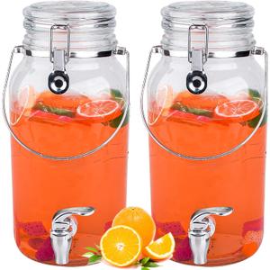 Eleganttime 1 Gallon Glass Drink Dispensers for Parties,2 Pack Beverage Dispenser With Spigot, Laundry Detergent Dispenser Punch Bowls Juice Water Dispenser for Parties