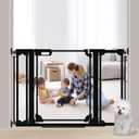 AiWMGL Clear Baby Gate 29.13-47.24" Wide Acrylic Safety Proof Dog Puppy Pet Barrier for Stairs, Transparent Adjustable Pressure Mounted No Drill Auto Close Indoor, Doorways, Hallway, Black