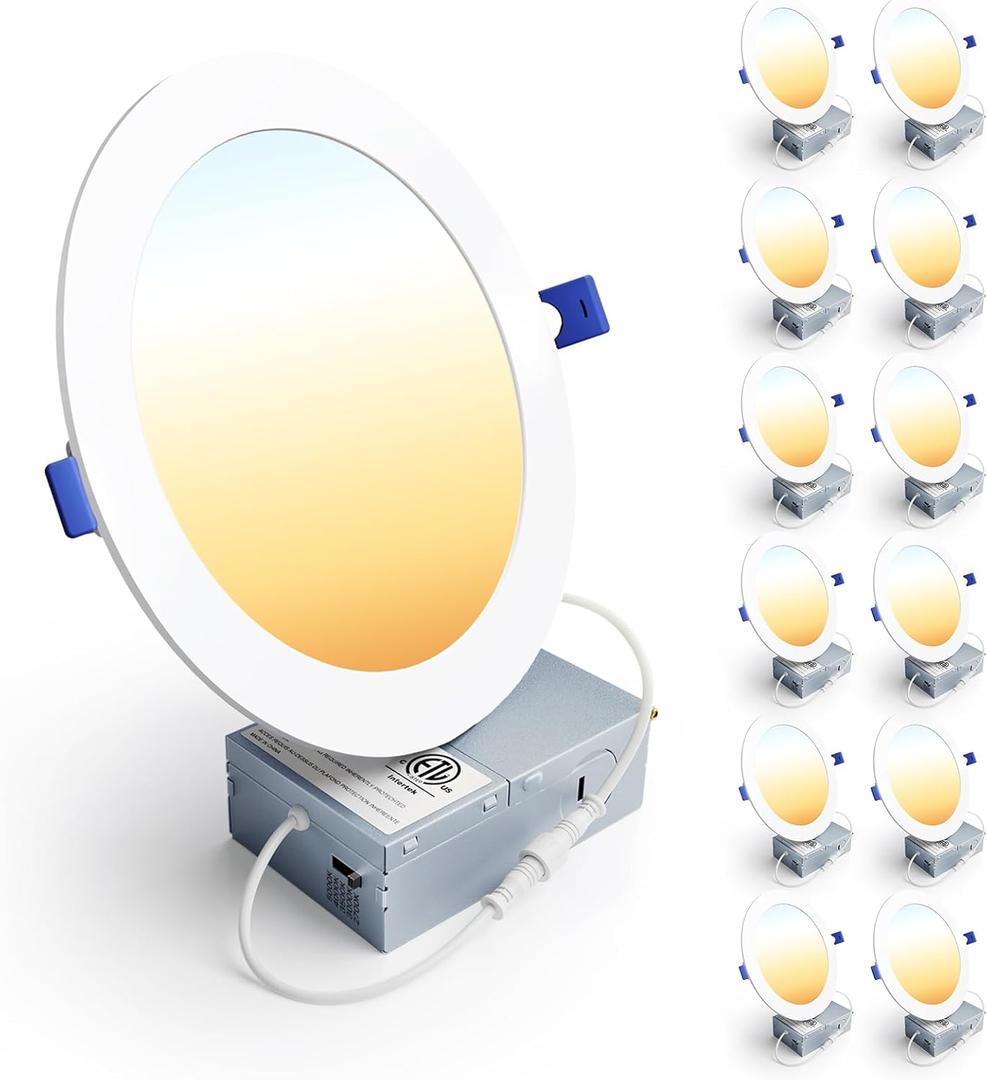 Ensenior 12 Pack 7 Inch LED Recessed Ceiling Light, Dimmable, 2700K-5000K 5CCT, 1600LM 15W 120V, High Brightness Canless Wafer Downlight - ETL&FCC&IC