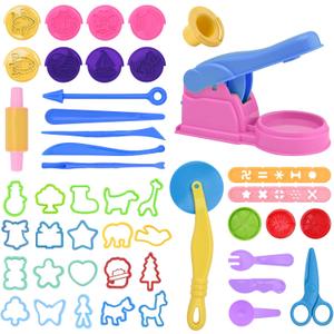 Dough Tools for Kids, 46Pcs Dough Toys Include Play Food Molds - Cupcakes, Ice Cream, Noodle, Play Bulk Pack with Roller, Cutters, Scissor, DoughMat and Storage Bag Gifts (Tools)