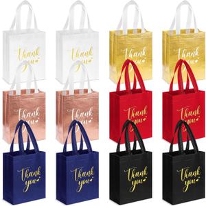 Sweetude 30 Pcs Thank You Gift Bags with Handles Bulk Reusable Goodie Bag Non Woven Foldable Handbag for Graduation Wedding Bridesmaid Gifts(10 x 8 x 4 Inch,Multicolor)