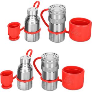 1/2 NPT Skid Steer Hydraulic Couplers,Skid Steer Quick Connect Fittings with 2PCS Dust Caps,Hydraulic Quick Connect with Most Models of Skid Steers Loaders, 2 Sets(ISO16028)