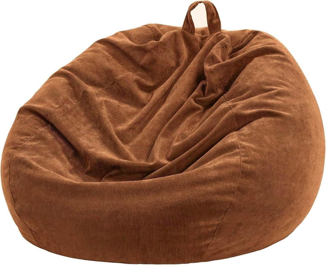 Nobildonna 3 ft Bean Bag Chair Cover (No Filler) 35"x43" Large Stuffed Animal Storage Bean Bag Washable Big Beanbag Chair Cover Premium Corduroy Bean Bag Cover for Adults,Kids,Orange Brown 300L