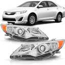 Headlight Assembly Compatible with 2012 2013 2014 Toyota Camry L/LE/XLE/Hybrid LE XLE Halogen Headlamp, Chrome Housing Amber Reflector