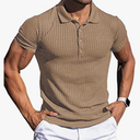 AstoSeu Men's Polo Shirts Short Sleeve Stretch Workout Tee Casual Slim Fit Muscle T Shirt Khaki, 3XL