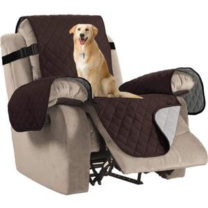 H.VERSAILTEX Reversible Quilted Recliner Covers Recliner Chair Cover Water Resistant Furniture Protector Washable Couch Cover with Elastic Straps for Kids, Pets (Recliner, Brown/Beige), 21"D x 22"W x 39"H