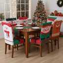 Boao 6 Pcs Christmas Themed Chair Covers Xmas Chair Decorations Christmas Slipcovers for Xmas Party Dining Home Decor