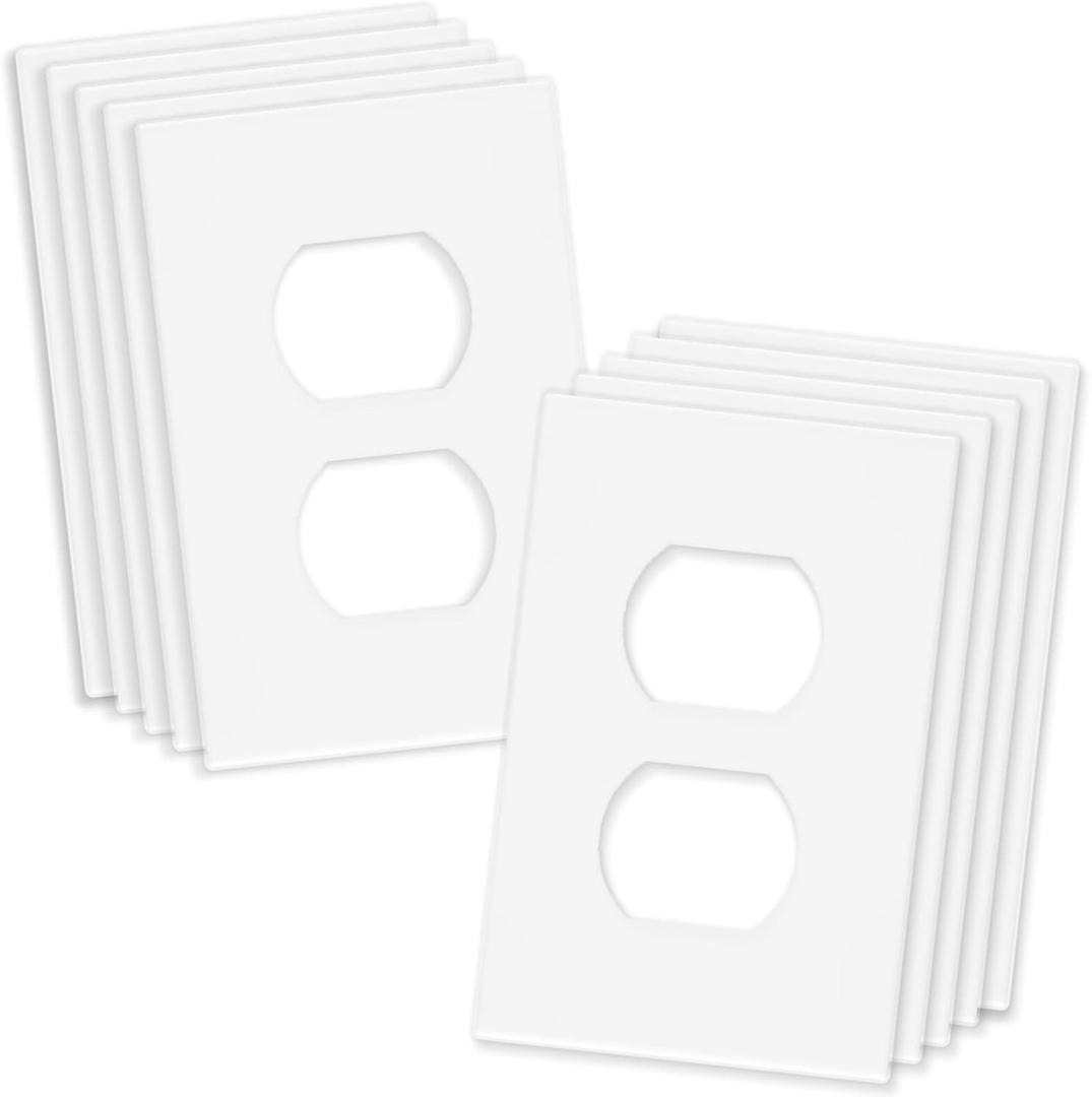 1-Gang Screwless Decorative Wall Plates, stander-Size Unbreakable Thermoplastic Faceplate Cover for Decorator Receptacle Outlet Switch, White (10 Pack, Single Duplex-White)