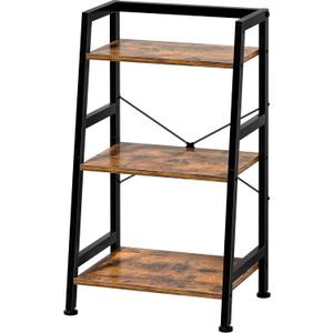 3-Tier Bookshelf, Ladder Shelf, Industrial Bookcase with Steel Frame, Metal Small Bookcase, stand up shelves for Living Room, Home Office, Kitchen, Bedroom, Industrial StyleRustic Brown & Black