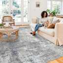 8x8 ft Square Living Room Rug Washable Modern Neutral Abstract Area Rug for Bedroom, Dining Room, Kitchen Non-Slip Soft Low-Pile Indoor Floor Carpet (Blue Grey,8x8)