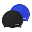 Aegend 2 Pack Kids Swim Cap for Girls Boys Age 3-8, Waterproof Swim Cap Durable Silicone Kids Swimming Cap for Long Hair, Black & Blue, Size: Medium(age 3-8)