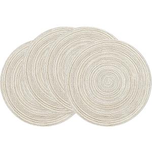 SHACOS Round Braided Placemats Set of 4 Washable Table Placemats Cotton Polyester Place Mats 15 inch Circle Table Mats for Holiday Party (Ivory, 4)