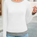Cicy Bell Womens Long Sleeve Tops Patchwork Crewneck Slim Fit Shirts Going Out Casual Fall Basic Tees (S)