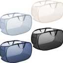 Foldable Laundry Basket Set of 4 - Popup Collapsible Design, Durable Mesh Material, Easy Carry Handles, Perfect for Home, Dorm, Travel - Beige, Navy, Black, Grey