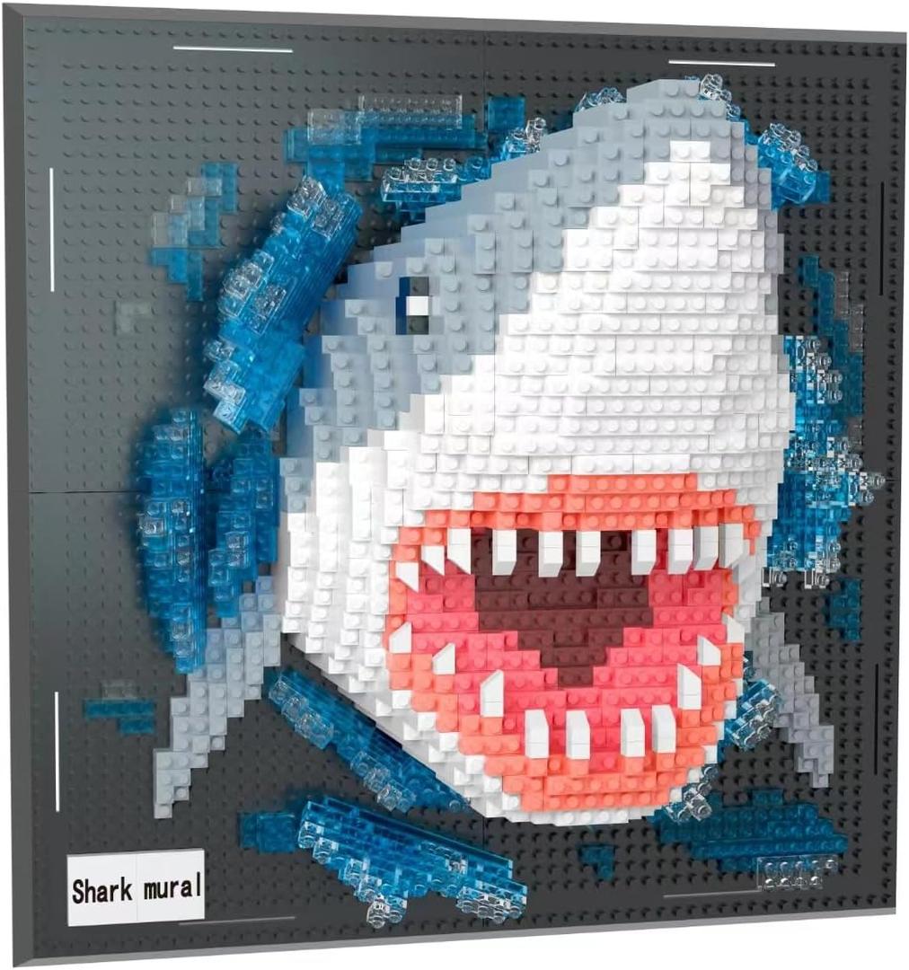 BDYDT Wall Art Shark Building Blocks Set for Adults Who Love Creative Hobbies (2166 Pieces) Toys Gifts for Kid and Adult