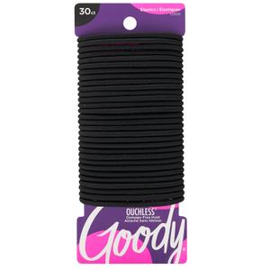Goody Ouchless Hair Elastics - No Pull, No Breakage, Tangle-Free Hold for Thick, Curly, Coily & Textured Hair - 30 Count, Black, Long-Lasting Ponytail Holders for Women & Men