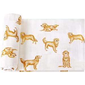 LifeTree Muslin Swaddle Blankets, 70% Viscose from Bamboo and 30% Cotton Baby Swaddle Blankets Unisex Swaddling Blanket for Newborn, Soft Large 47" x 47", Golden Retriever Baby Blanket