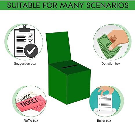 VOISEN Raffle Box,6 Pack Ballot Box with Slot, Donation Boxes for Fundraising,Cardboard Raffle Boxes with Slot and Removable Header for Collecting Business Card Voting Contest (Green)