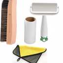 Cleaning Brush Set Hard Bristle Brush, Outdoor Scrub Brushes Kit,[ Solid Wood Horse Hair Bristles Brush, Cleaning Cloth, Sticky Lint Roller, Spare Core] for Trampoline, Wooden Decks, Concrete Patios