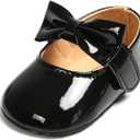 SOFMUO Baby Girls Mary Jane Flats with Bowknot Ballet Slippers Toddler First Walkers Infant Princess Wedding Christmas Dress Shoes (12-18 Months Infant, Black)