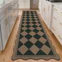 SHACOS Easy Jute 3x10 ft Washable Runner Rug Scalloped Black Checker Plaid Non Slip Woven Texture Geometric Throw Rug for Entryway Hallway Kitchen Indoor Outdoor Patio Carpet Black Checkered, 3'x10'