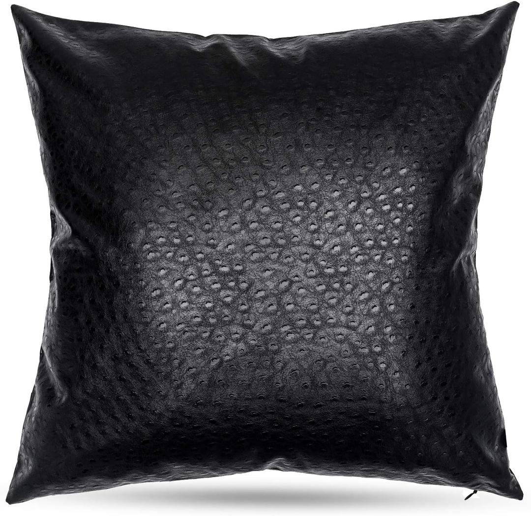 Black Ostrich Skin Faux Leather Throw Pillow Covers, Modern Faux Leather Couch Lumbar Cushion Covers for Couch Bed Sofa 20x 20 Inches
