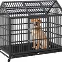 52 Inch Heavy Duty Dog Crate, Indestructible Metal Dog Kennel for Large Medium Small Dogs, Indoor Dog Cage with Lockable Wheels and Removable Tray