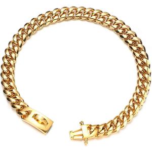 Heavy Duty Dog Chain Collar Stainless Steel 14mm 18K Gold Cuban Link Training Walking Metal Choke Dog Collar Suitable for Small and Medium Dogs [10-26inch] (22inch)
