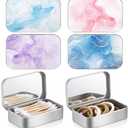 Kigley 3Pcs Travel Cotton Swab Holder Portable Hair Tie Holder with Mirror Marble Hair Tie Organizer Dental Floss Dispenser Jewelry Organizer Box Containers for Small Items