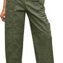 Fisoew Womens 100% Cotton Cargo Pants Drawstring Elastic Waist Casual Hiking Work Pants with Multiple Pockets, Size: L