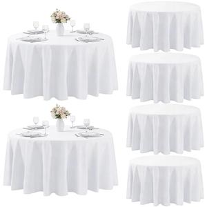 MRJ 6 Pack White Table Cloth 70 Inch Round Polyester Tablecloth Fabric Washable Table Cover for Wedding Dining Outdoor