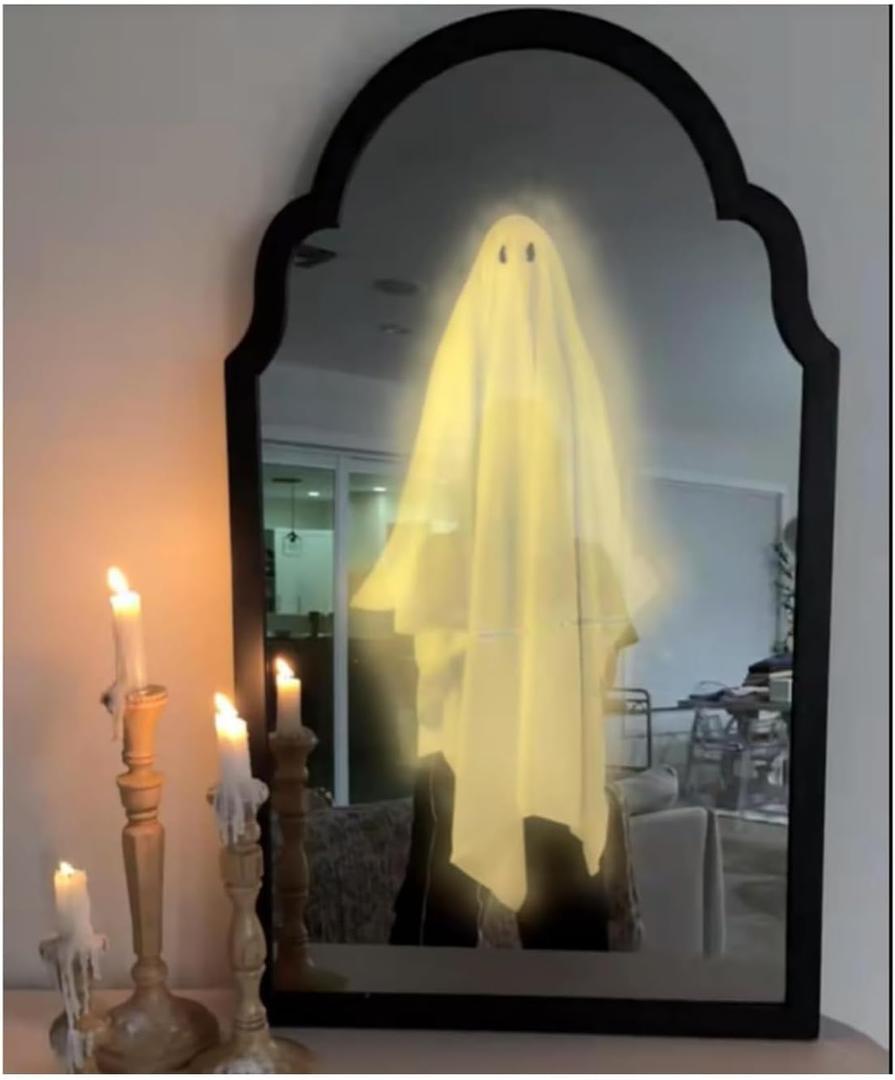 Halloween Hologram Ghost Mirror, Large Spooky Scary Ghosts Haunted Mirror Halloween Decor Indoor, Bedroom Kitchen and Fireplace Decor