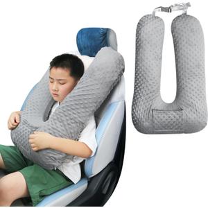 Travel Pillow for Kids & Adults, Car Pillow for Back Seat, Sleeping Support Cushion for Long Road Trips, Toddler Carseat Pillow with Removable & Washable Cover, Grey