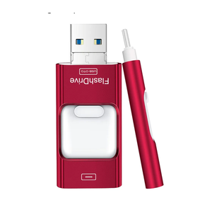 Flash Drive for iPhone 256GB, 4 in 1 USB Type C Memory Stick, Photo Stick External Storage Thumb Drive for iPhone iPad Android Computer, Candy Red