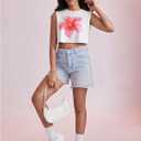 SweatyRocks Women's Floral Print Cropped Tank Top Crew Neck Sleeveless Y2K Summer Tops (White, XS)