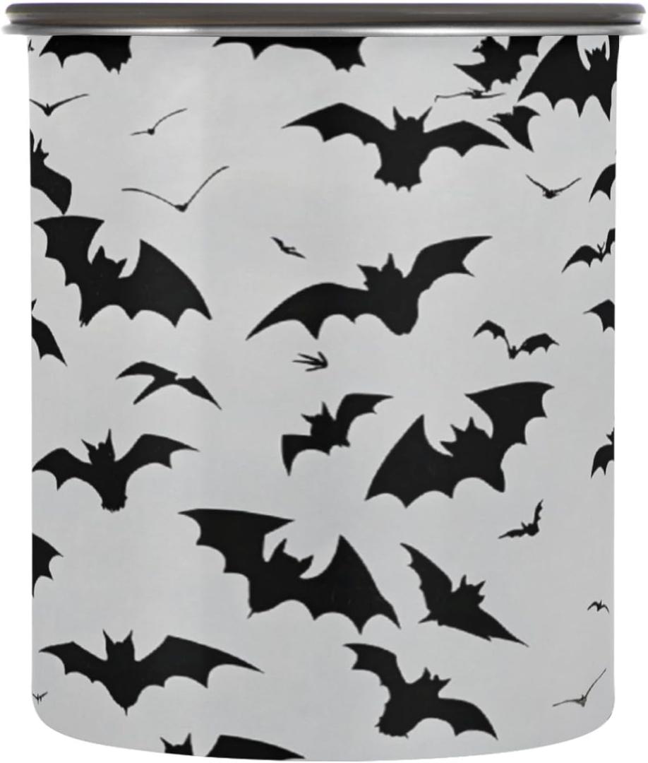 Kigai Bats Coffee Canister with Airtight Lid 17 oz Stainless Steel Coffee Container Airtight Food Storage Container Kitchen Shelf Cafe Organizer