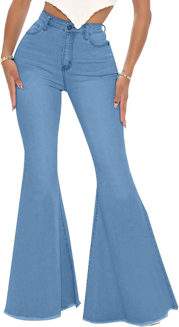 Bell Bottom Jeans for Women Skinny Flared Jeans Elastic High Waisted Vintage 70s Classic Stretchy Wide Leg Denim Pants (X-Large, 33blue)