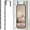 Over-The-Door Mirror Hanger, Adjustable 13.6 in Door Mirrors Hanger with Protective Lining, Prevent Scratches, 2 Pcs Door Brackets Perfect Height and Fit (Mirror Not Included) - Black
