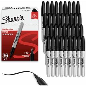 Sharpie Fine Tip Black Permanent Marker 36 Count Bulk Set Plus Bonus S-gel Pen