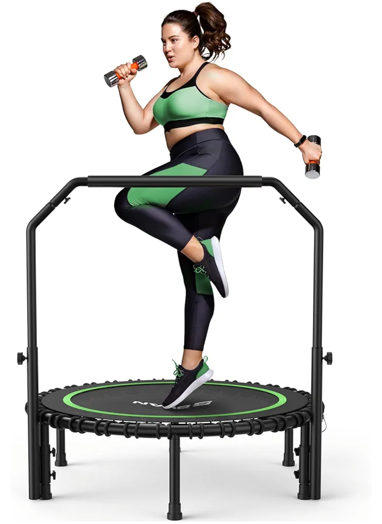 BCAN 450/550 LBS Foldable Mini Trampoline, 40"/48" Fitness Trampoline with Bungees, U Shape Adjustable Foam Handle, Stable & Quiet Exercise Rebounder for Adults Indoor/Outdoor Workout