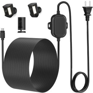 Power Adapter for Ring Outdoor Cam Plus/Ring Spotlight Cam Plus/Pro (Battery), 25Ft/7.5m USB-C Flat Weatherproof Outdoor Charging Cable Continuously Power Your Camera, Black