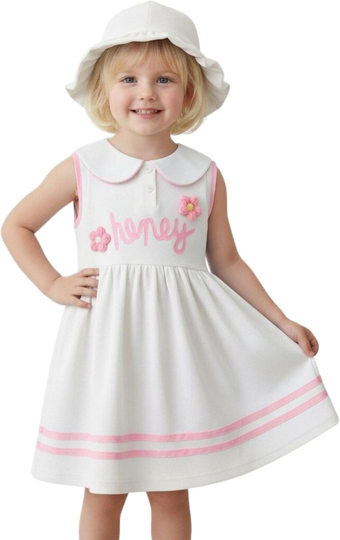 Toddler Girl Dress Baby Girls Button-up Polo Uniform Dresses 2 Pieces Summer Tennis Ruffle Sleeve Clothes Size 2T-8T