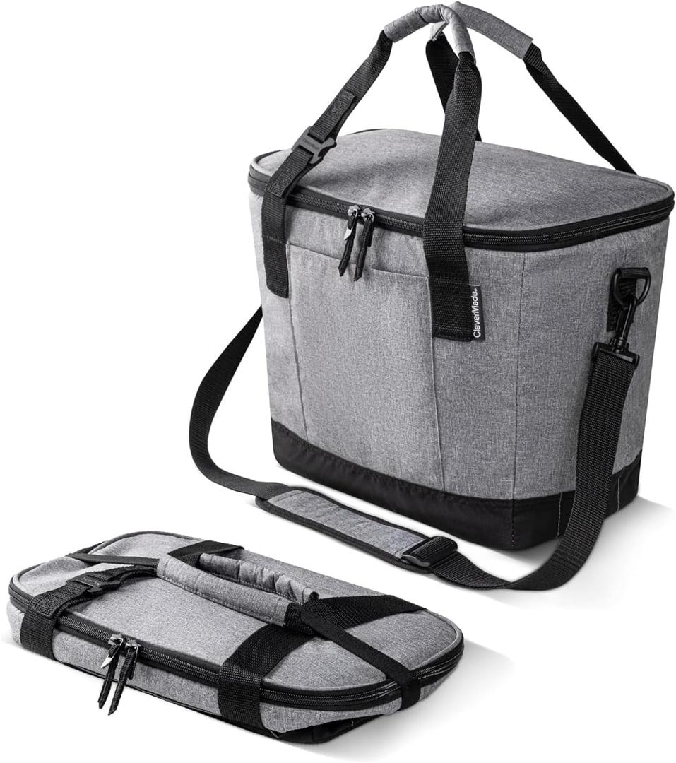 CleverMade Tahoe Collapsible Cooler Bag Medium Portable Cooler Bag for Travel, Foldable Insulated Cooler for Beach, Picnic & Road Trips, Holds Up to 30 Cans, Leakproof Soft Carry Cooler
