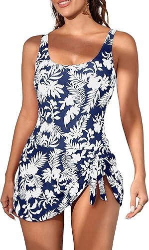 Eomenie One Piece Swimdress Swimsuits for Women Tummy Control Swim Dresses Skirt Bathing Suit, 2XL