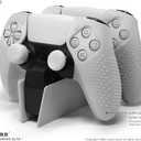 SensePro PS5 Controller Skin | Dock Compatible, Soft Flat Anti-Slip Studded Silicone Gel Grip Cover for Playstation 5 Dualsense, Rubber Protector Plus 8 Raised Thumb Grip Caps (PS5 White)
