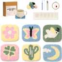 Kukovaya Punch Needle Kit for Beginners & Adults Complete DIY Embroidery 6-Coaster Kit with Printed Fabric, Yarn, Needle, Hoop & Guide Easy Craft Kit for Home Dcor, Gifts & Stress Relief