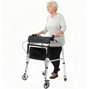 Pacha-steupra Lightweight Walkers for Seniors, Height Adjustable Standard Walker, Foldable Rolling Adult Walker, Medical Walking Mobility Aid with Wheels, Padded Seat, Supports 440 lbs